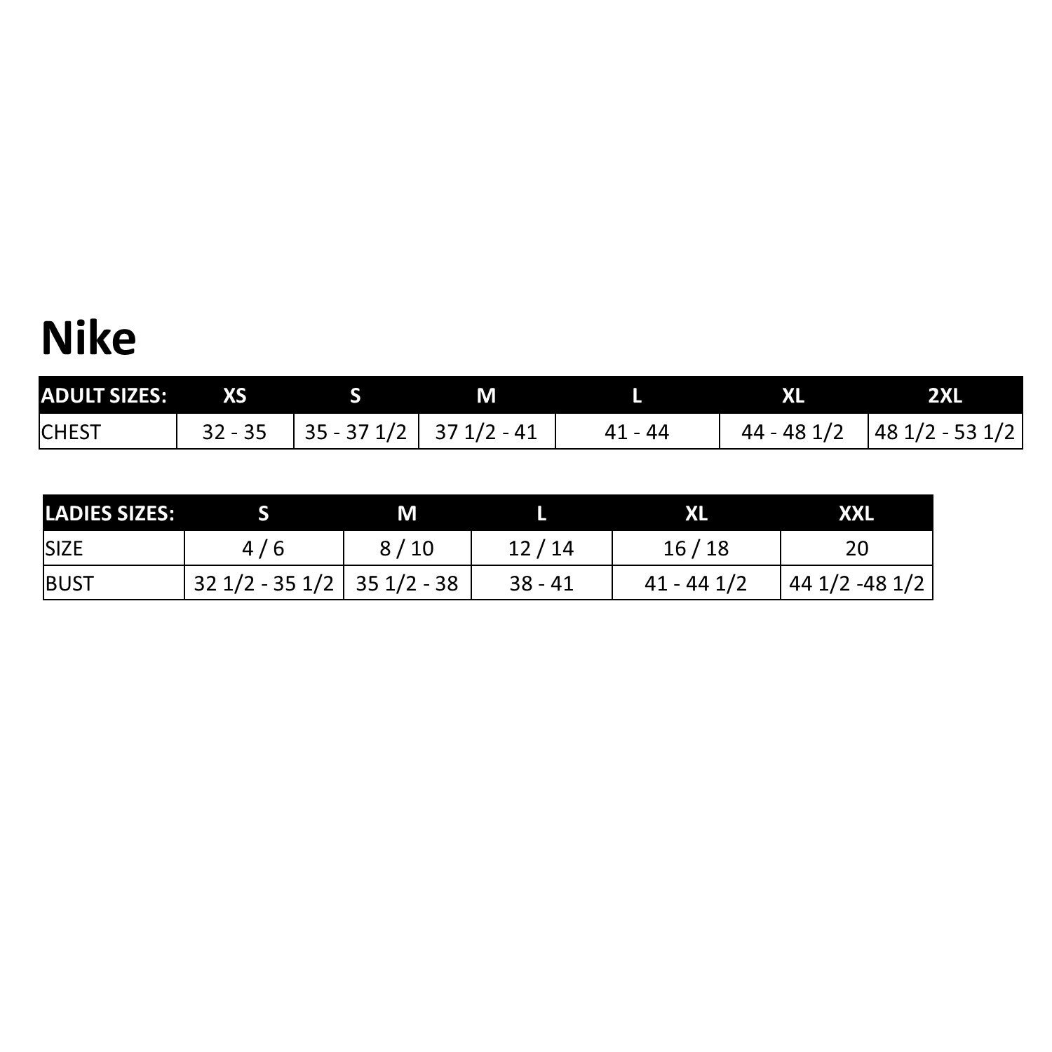Nike pullover size chart cheap